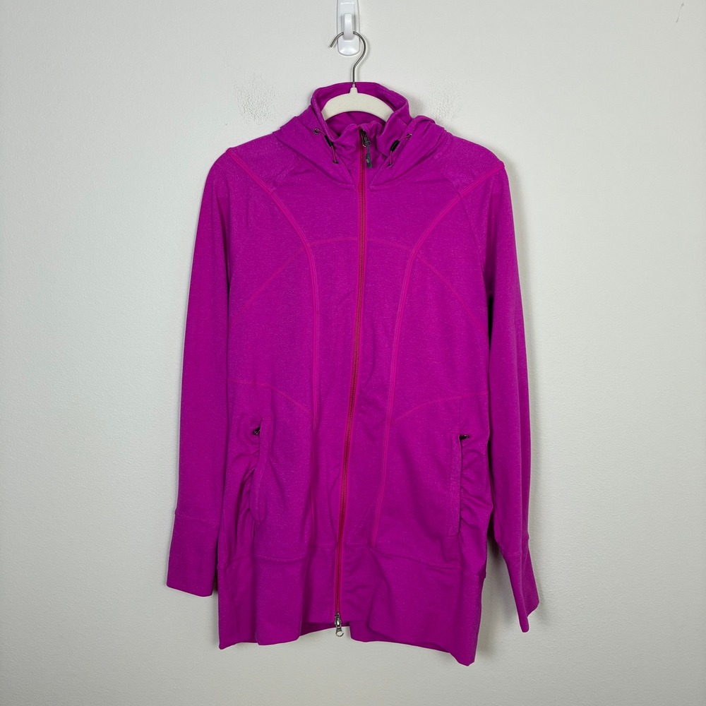 Athleta Full Zip Hooded Jacket Thumbholes Women's L Athleisure Sporty Loungewear